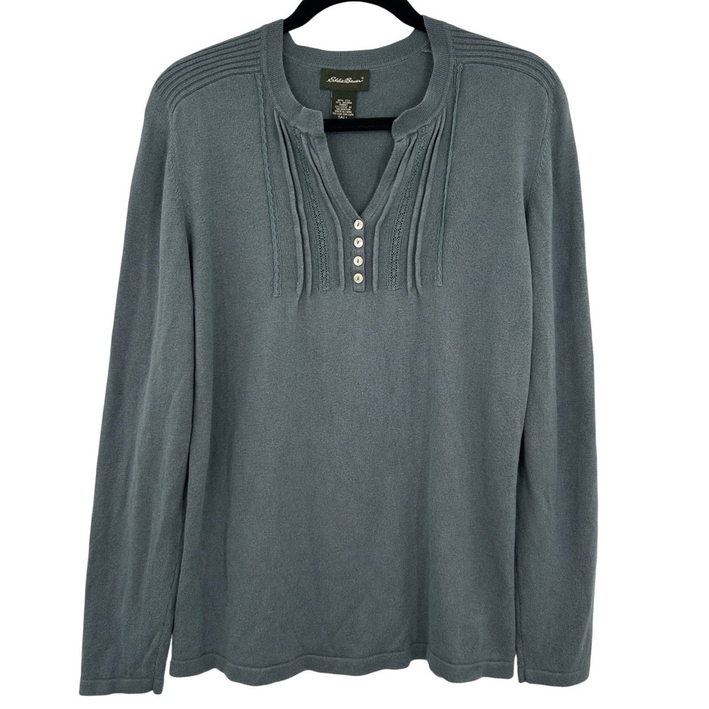 Eddie‎ Bauer XL Tall Silk Angora Rabbit Hair Blend Henley Sweater Long Sleeve